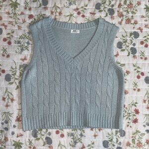 Light Blue Cable Knit Sleeveless Sweater Vest